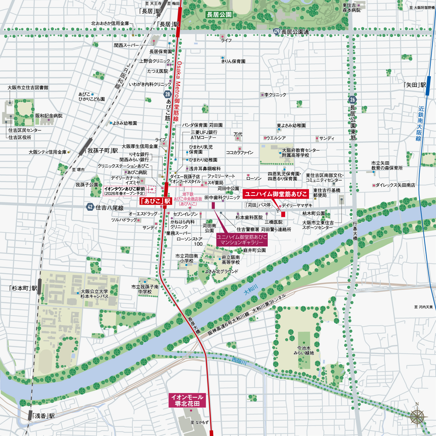 ユニハイム御堂筋あびこ：モデルルーム地図