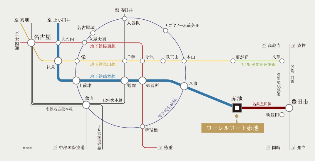 ローレルコート赤池 名古屋都心へ直通＆始発駅のゆとり。駅までフラットアプローチ徒歩3分がもたらす軽快な生活