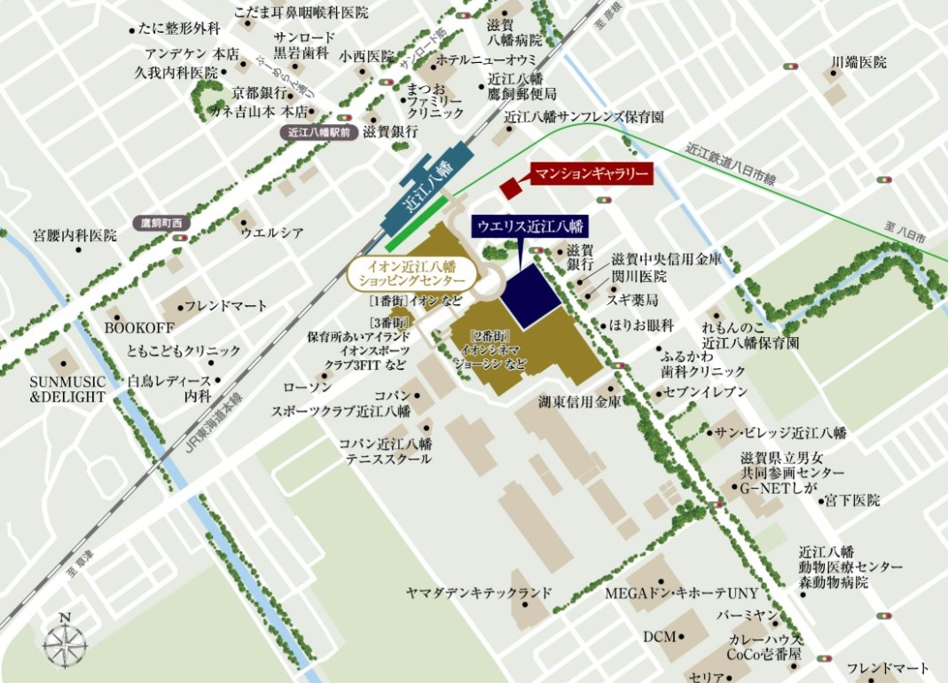ウエリス近江八幡 JR「近江八幡」駅、「イオン近江八幡ショッピングセンター」とペデストリアンデッキで直結。