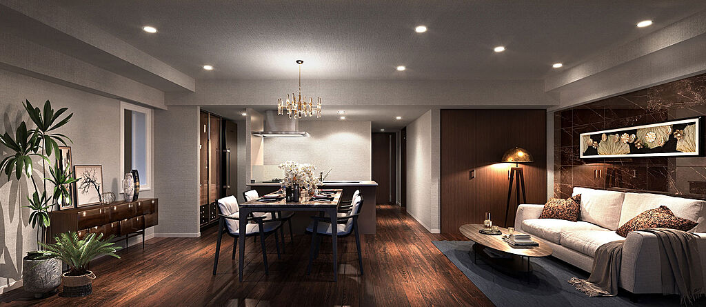 クリオ札幌苗穂ステーションフロント リビング・ダイニング・キッチン完成予想図（Cタイプ／有償設計変更プラン）