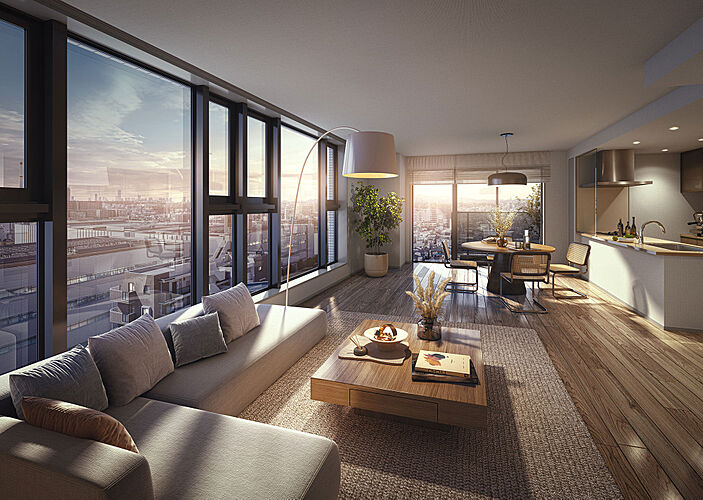 クリオ川崎セントラルマークス リビング・ダイニング・キッチン完成予想図（Hタイプ／有償設計変更プラン）