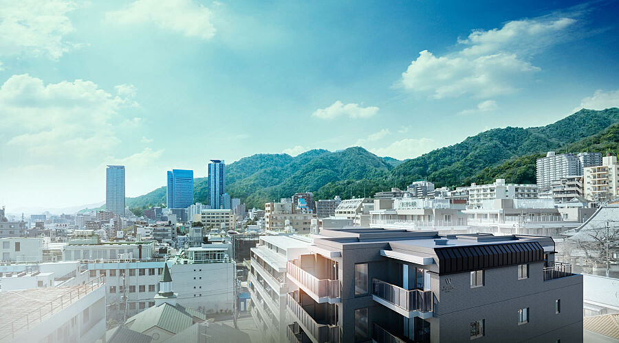 ワコーレ神戸上筒井通レジデンス 外観完成予想図・現地周辺の街並み