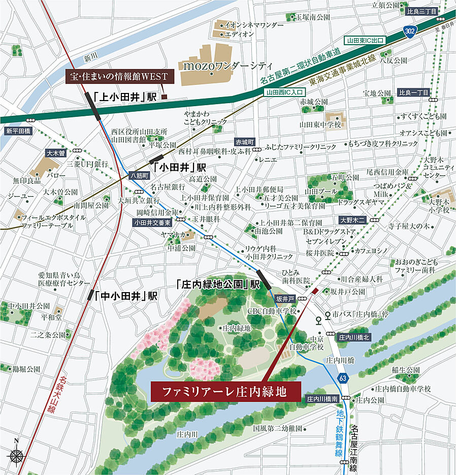 ファミリアーレ庄内緑地：案内図