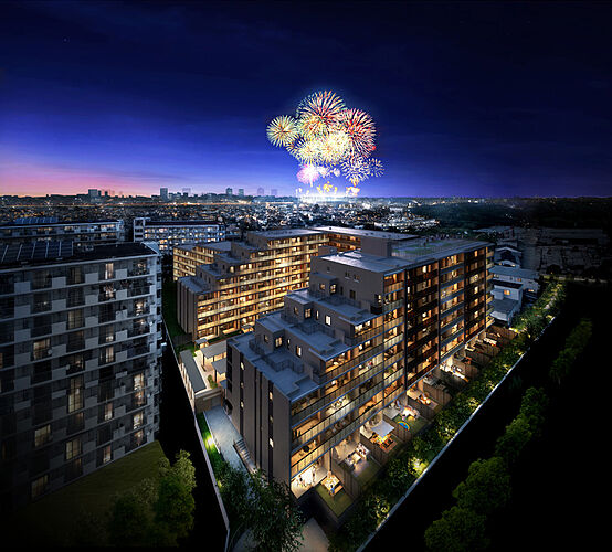 メイツ府中中河原 「府中」駅方面を望む外観完成予想CG