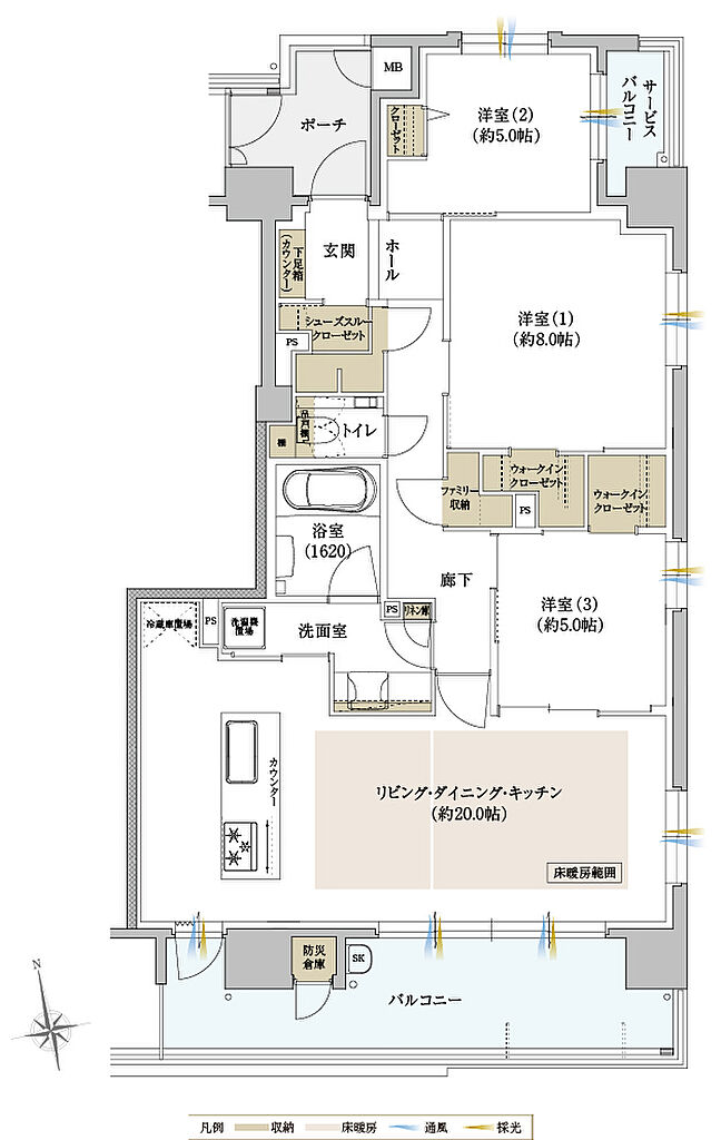クレアホームズ徳島県庁西 ザ・プレジデンス 間取り J