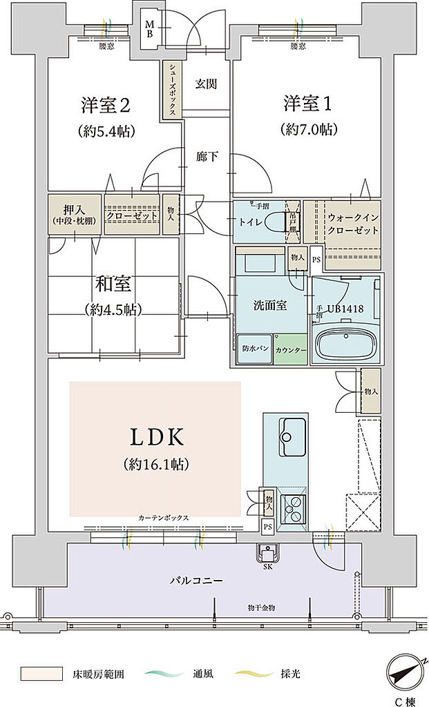 オーヴィジョン香椎浜ザ・シティ 間取り 【C棟】B2・B3