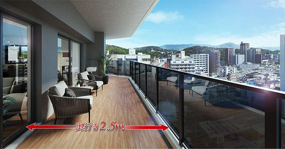 アメイズ新飯塚駅前ガーデンプレミアム バルコニー完成予想CG