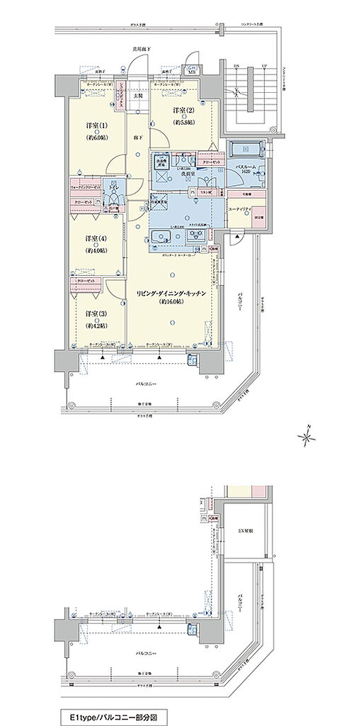 アメイズ新飯塚駅前ガーデンプレミアム 間取り E・E1