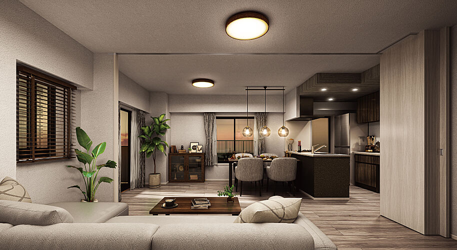 パレステージ横浜田奈 Jタイプ（リビング・ダイニング・キッチン、洋室（2））完成予想図