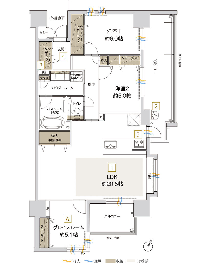 アクタス博多グランミライ プレミアム 間取り J【メニュープラン1】
