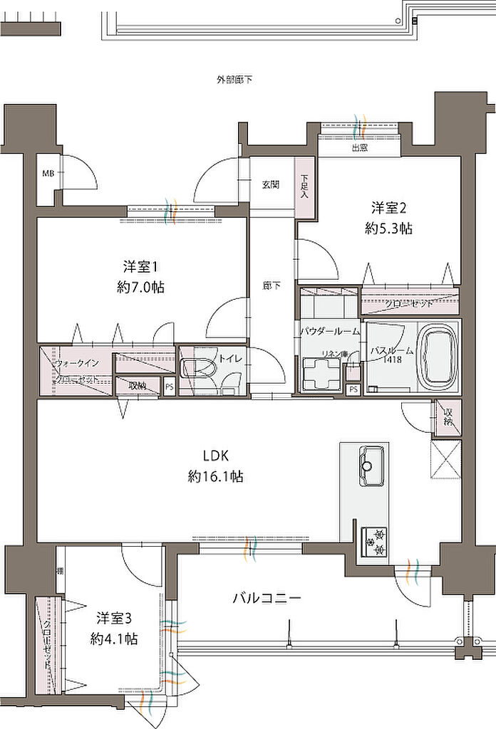 アクタス久留米グランミライ 間取り E