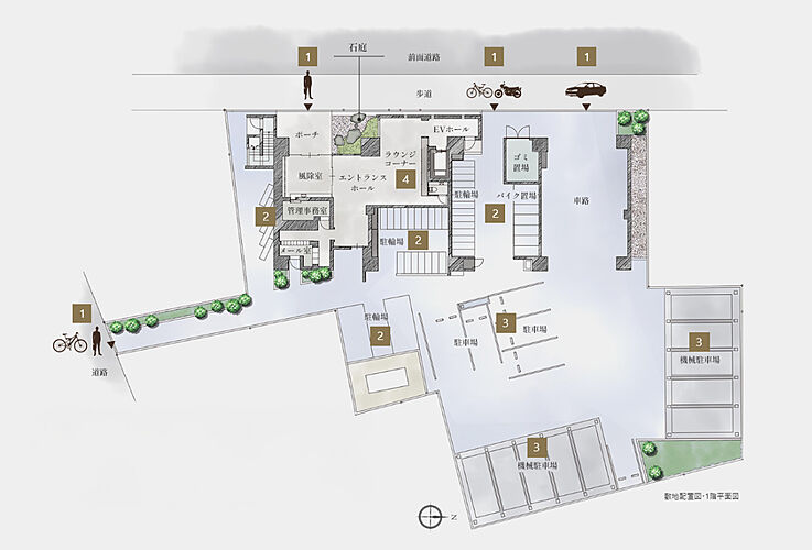 ポレスター吹上 敷地配置図・1階平面図