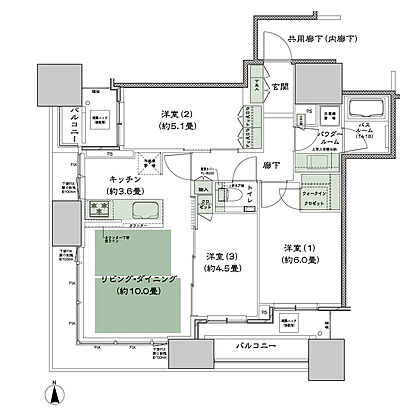 シティタワー大阪本町 間取り SW-65B1