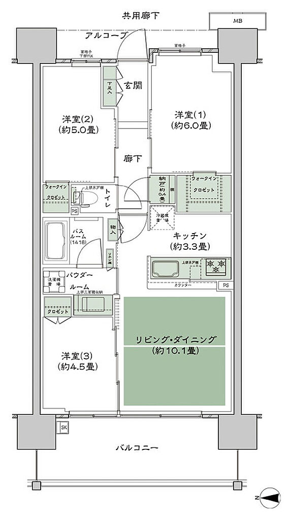 シティテラス若江岩田 間取り A-B2-標準