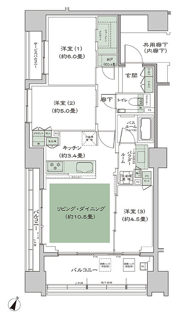 シティハウス横浜 間取り E1’