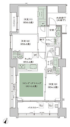 シティハウス横浜 間取り E1’
