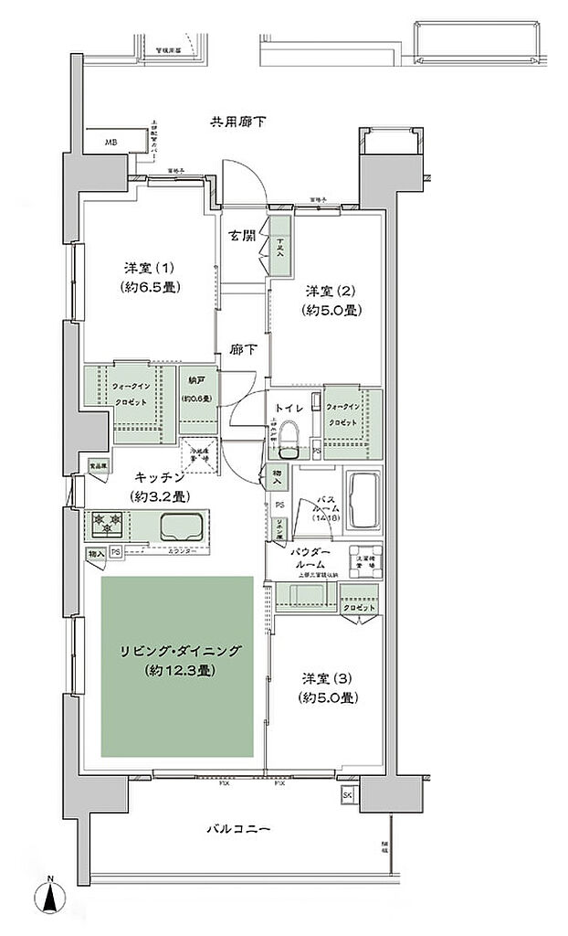 シティテラス赤羽THE EAST 間取り B-F1s-標準（15階）