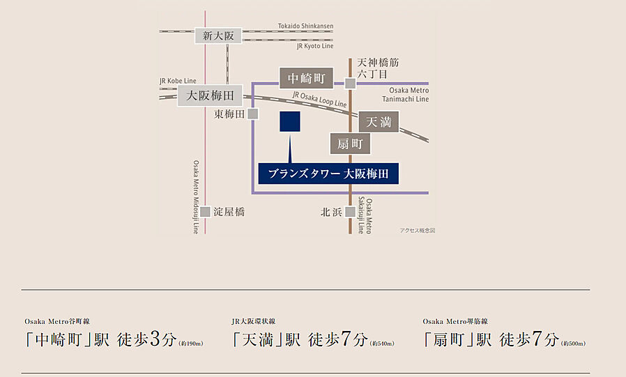ブランズタワー大阪梅田：交通図