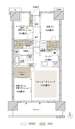ブランズシティ船橋ビアレ 間取り 1-H