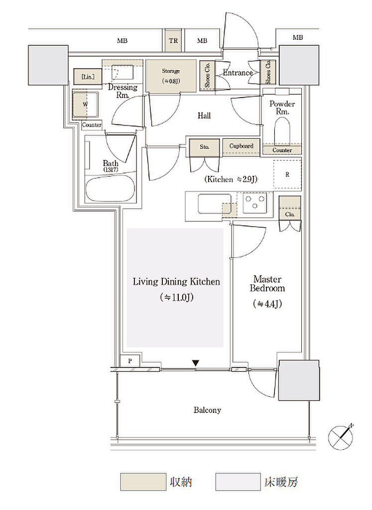 セントラルガーデン月島　ザ　タワー 間取り 42Bse