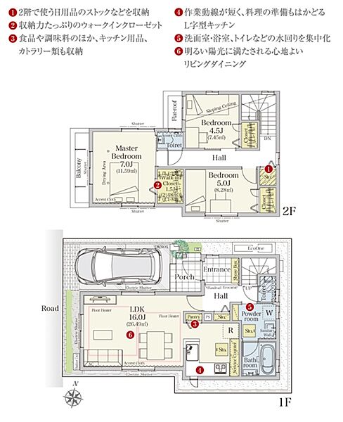 [1号地 プラン図] 間取・外構植栽図は設計図書を基に描き起こしたもので実際とは多少異なる場合があります。家具・家電・備品・車等は価格に含まれません。