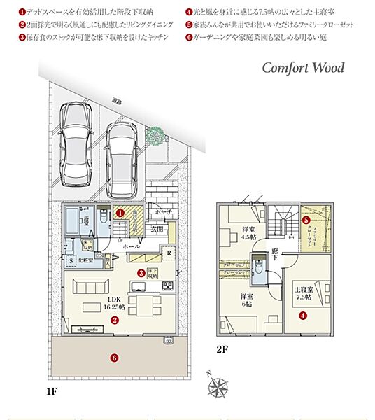 [1号地 プラン図] 間取・外構植栽図は設計図書を基に描き起こしたもので実際とは多少異なる場合があります。 家具・家電・備品・車等は価格に含まれません。