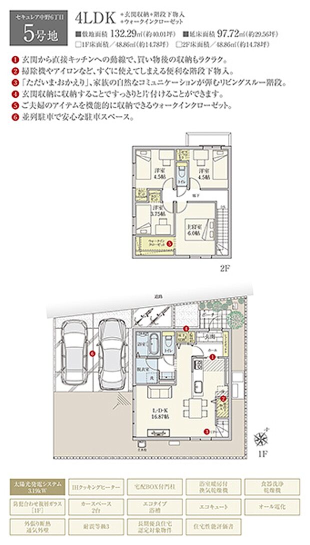 ［5号地 プラン図］※図面に基づいて描いているのでプラン及び外構・植栽については、実際とは多少異なる場合があります。また、車・家具・家電・備品等は販売価格に含まれません。