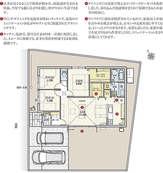 [4号地　プラン図]間取・外構植栽図は設計図書を基に描き起こしたもので実際とは多少異なる場合があります。 家具・家電・備品・車等は価格に含まれません。