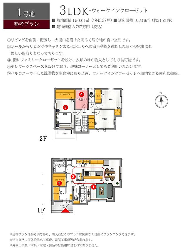 ［参考プラン］※建物プランは参考例であり、購入者はこのプランに関係なく、自由にプランニングできます。