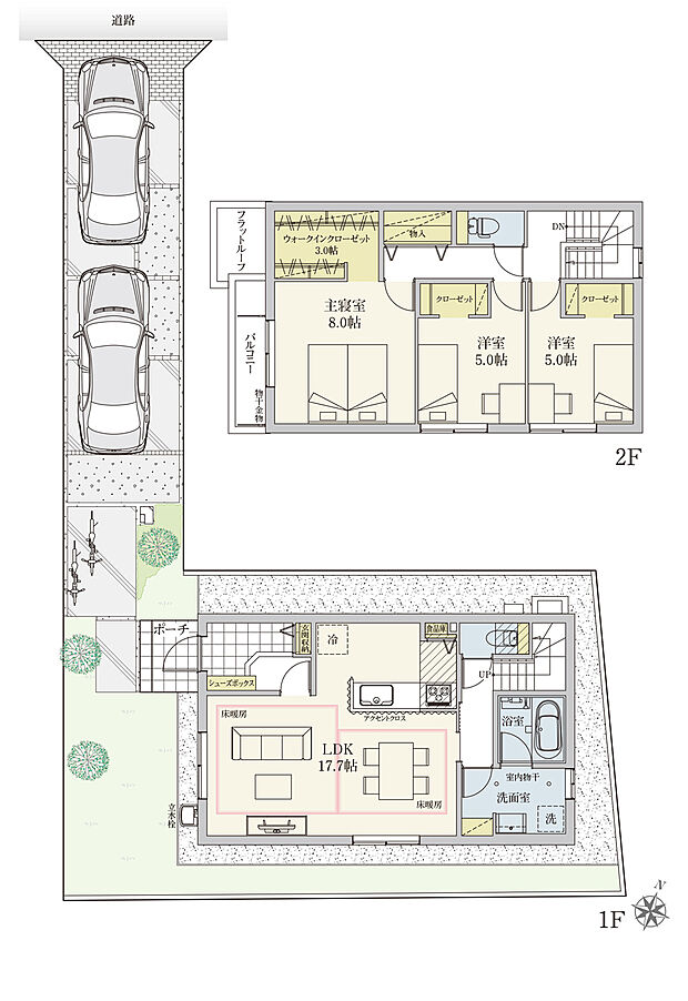 【3LDK】間取・外構植栽図は設計図書を基に描き起こしたもので実際とは多少異なる場合があります。 家具・家電・備品・車・自転車等は価格に含まれません。