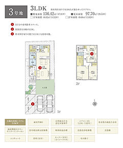 間取・外構植栽図は設計図書を基に描き起こしたもので実際とは多少異なる場合があります。 ダイニングテーブルセット・ソファ・TVボード・リビングテーブルは価格に含まれますが、 その他の家具・家電・備品・車・自転車等は価格に含まれません。 