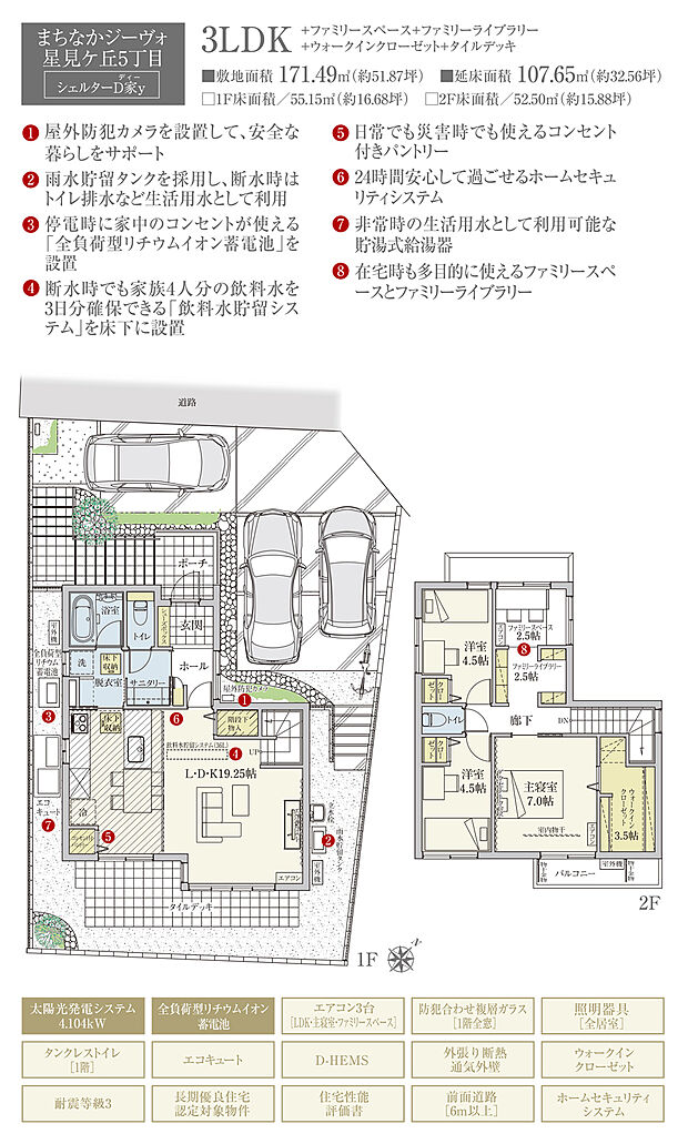 【3LDK】間取・外構植栽図は設計図書を基に描き起こしたもので実際とは多少異なる場合があります。 ソファ・リビングテーブル・TVボード・ダイニングテーブルセット・ベッド(主寝室)・椅子2脚(ファミリースペース)は価格に含まれますが、 それ以外の家具・家電・備品・
