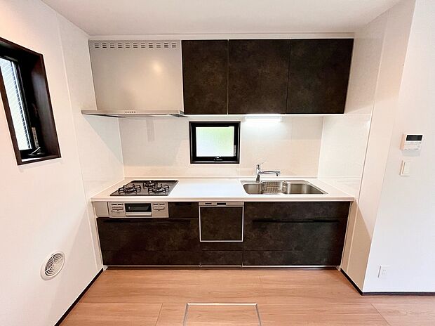 【システムキッチン】食器洗い乾燥機付き、吊戸棚付きで収納豊富