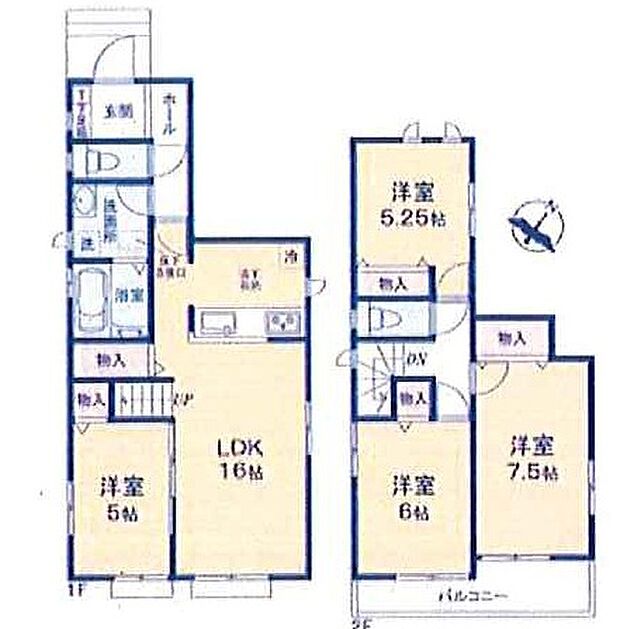 【4LDK】LDK16帖、カウンターキッチン、南向きバルコニー