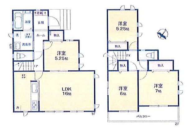 【4LDK】LDK16帖、カウンターキッチン、南向きバルコニー、角地