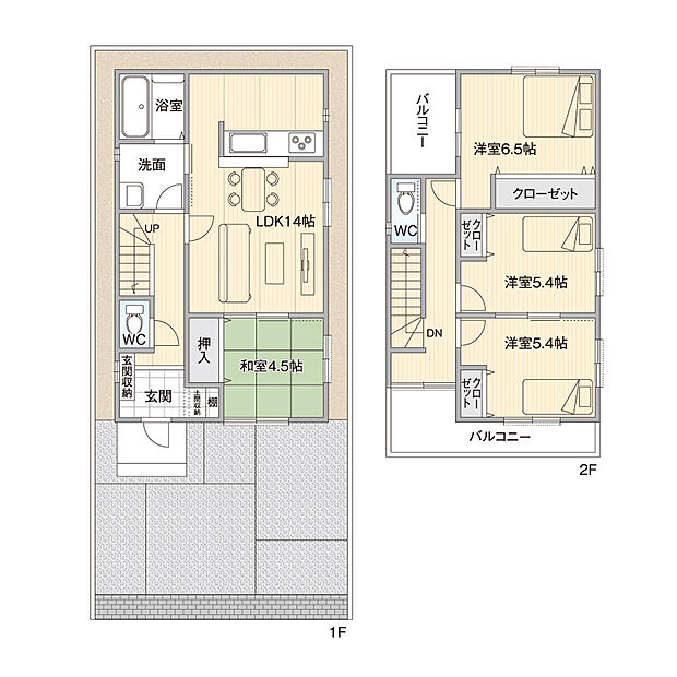 建物プラン例(6号地)4LDK、土地価格2450万円、土地面積99m2、建物価格2423万3000円、建物面積92.74m2