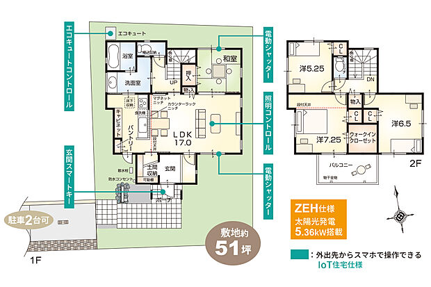 2号地 モデルハウス【ZEH+IoT住宅仕様付】
適材適所の収納がうれしいゆとりの住まいです。