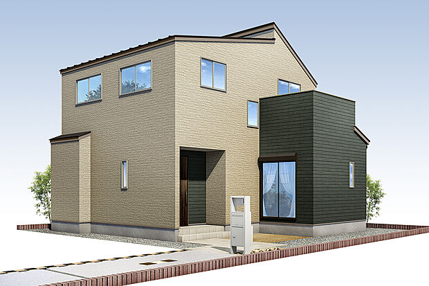 【3号地モデルハウス・外観パース】落ち着きある街並みに調和する外観デザインです。