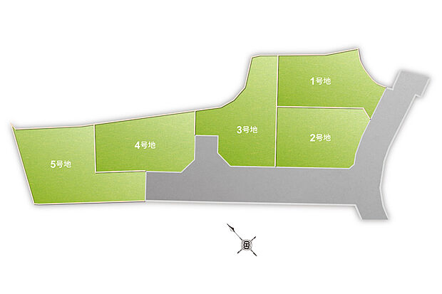 【全体区画図】土地面積42坪以上のゆとりある街並みです。