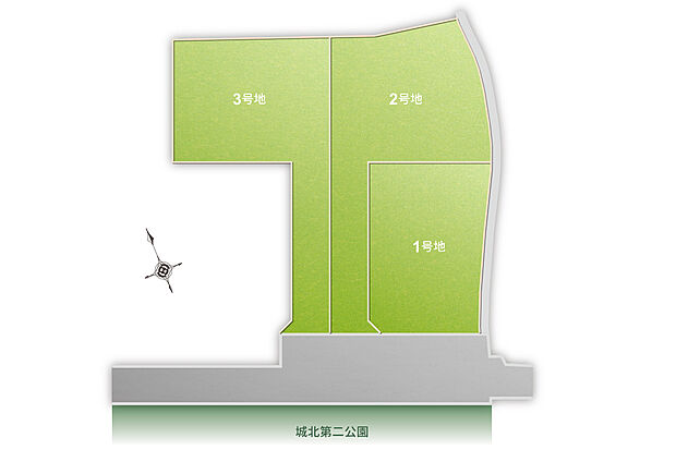 【全体区画図】南を道路&公園に面した区画です。
