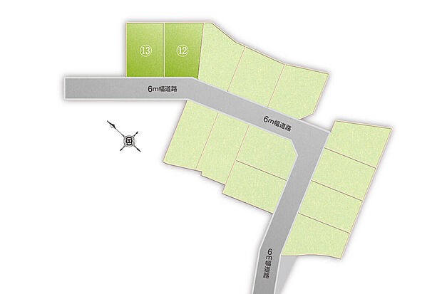 【全体区画図】前面道路の幅員はゆったり6m！設計士とつくる自由設計区画です。