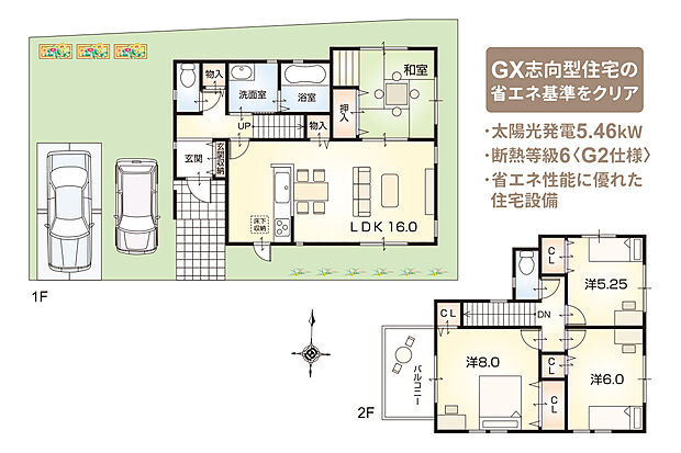 【4LDK】家族が自然と集まる16帖のLDKに、ほっとくつろげる和室をプラス。リビングとつながる和室は、お子さまの遊び場やお昼寝スペース、来客時にも活躍します。キッチンからダイニングやリビングを見渡せるため、料理をしながら家族との会話も弾みます。2階にはゆとりある8帖の主寝室と3室を確保し、家族それぞれの時間も大切にできる住まい。毎日の暮らしにちょうどいい広さと使いやすさを備えたプランです。（外構工事付・消費税込）
