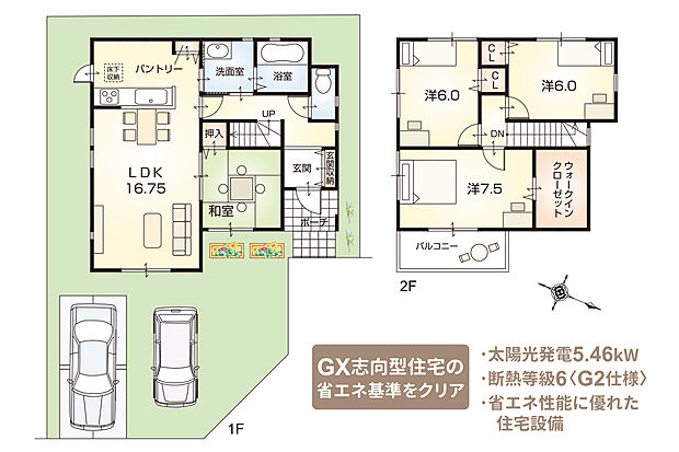 【2号地 自由設計プラン例(注文家創り)】(延床面積96.88m2)