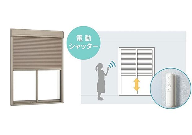 【電動シャッター】電動シャッターは、ボタン一つで簡単に開閉できる便利な機能。外出時や夜間の防犯対策としても安心で、家の中から手軽に操作できるため、わざわざ外に出る必要もありません。