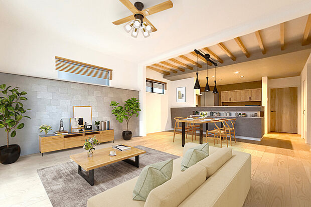 【【建物完成】6号棟】キッチンからリビングが見渡せる開放的な空間。家族の時間がもっと豊かに。※6号棟／2025年11月撮影/家具・照明・カーテンをCG合成しています。