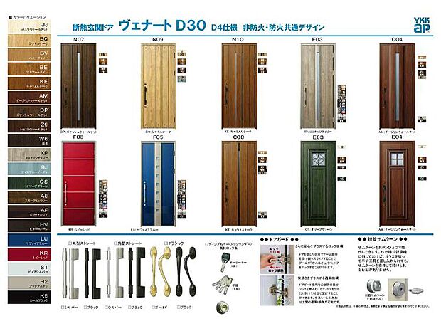 【◆玄関ドア◆お好みに合わせた選択可能】１０のデザインパターン×２０のカラー×３つのドアノブデザインから自由に組み合わせが可能です。