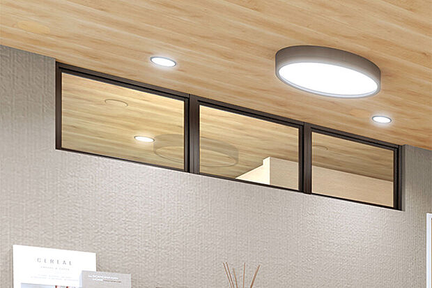 【開放的な空間をつくるDECO MADO】
ガラスのパーテーション使いで、圧迫感を軽減し、広がりを感じられる空間に仕上げるDECO MADO(デコマド)。スタイリッシュなデザインも魅力です。※LDK完成予想図