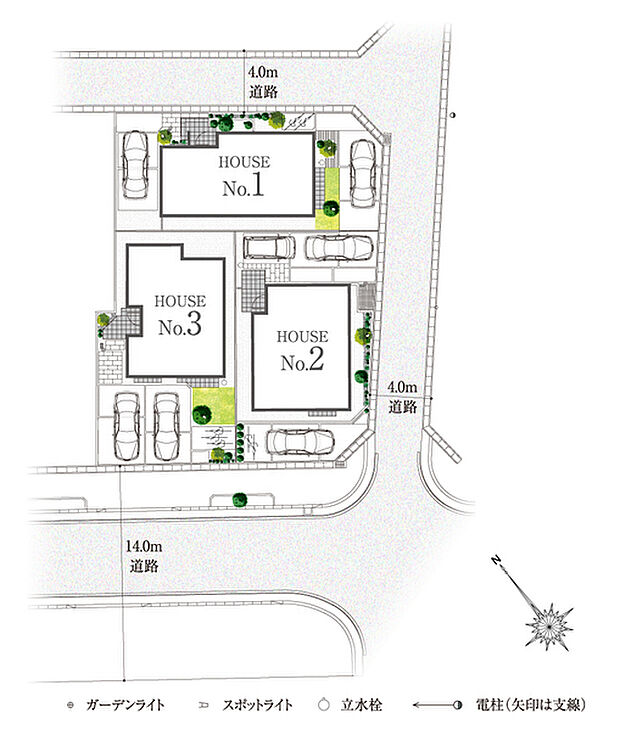 【南道路面で明るく開放的な街区】
南道路面がもたらす開放感と、あたたかな陽光が街を包む街区デザイン。夜間は「灯かりのいえなみ協定(R)」により安全性と景観の美しさを高めています。
