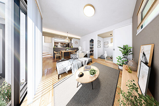 【“個性”を活かすプラン】
個性を感じるキッチンプランと、随所に盛り込まれた様々な工夫によって、おうちで過ごす時間の楽しさに「気づく」アイデアいっぱいのプランを実現しました。※1号棟LDK完成予想図