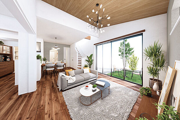 【【“個性”を活かすプラン】】個性を感じるキッチンプランと、おうち時間を楽しむための空間。随所に盛り込まれた様々な工夫によっておうちで過ごす時間の楽しさに「気づく」。そんなアイデアいっぱいの空間をお愉しみください。※1号棟LDK完